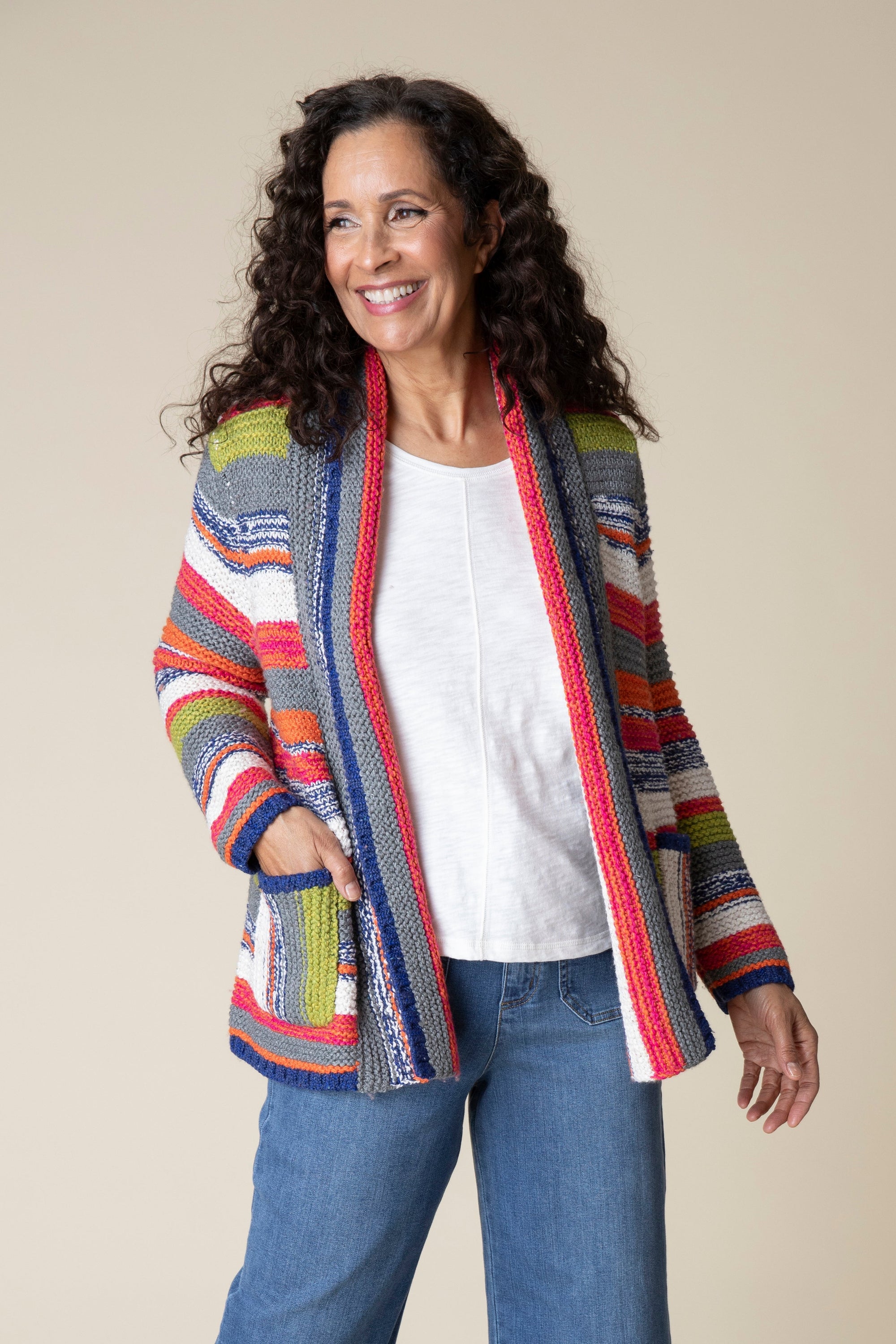 MULTI STRIPE CARDIGAN-Jackets & Sweaters-HABITAT-Coriander