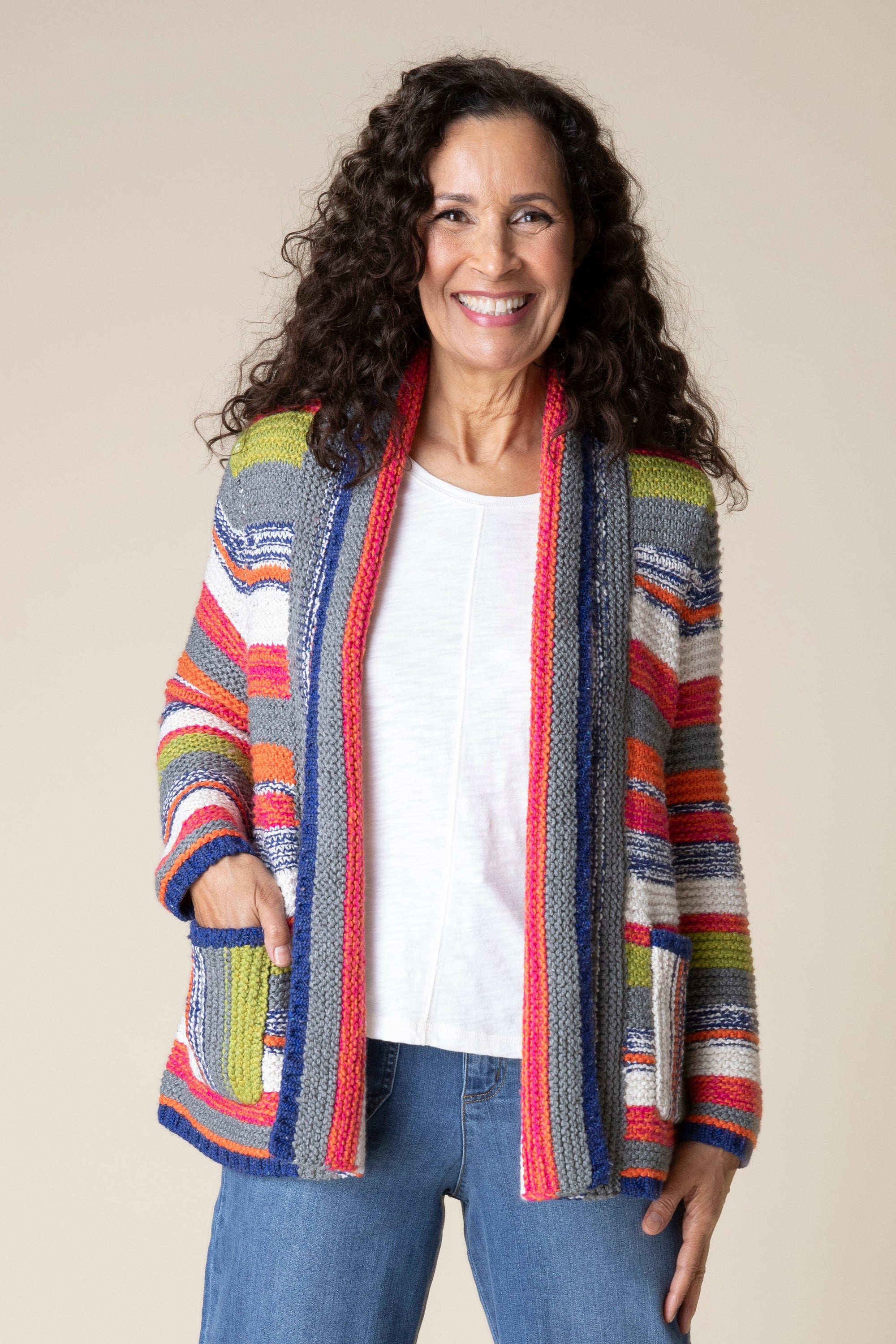 MULTI STRIPE CARDIGAN-Jackets & Sweaters-HABITAT-Coriander