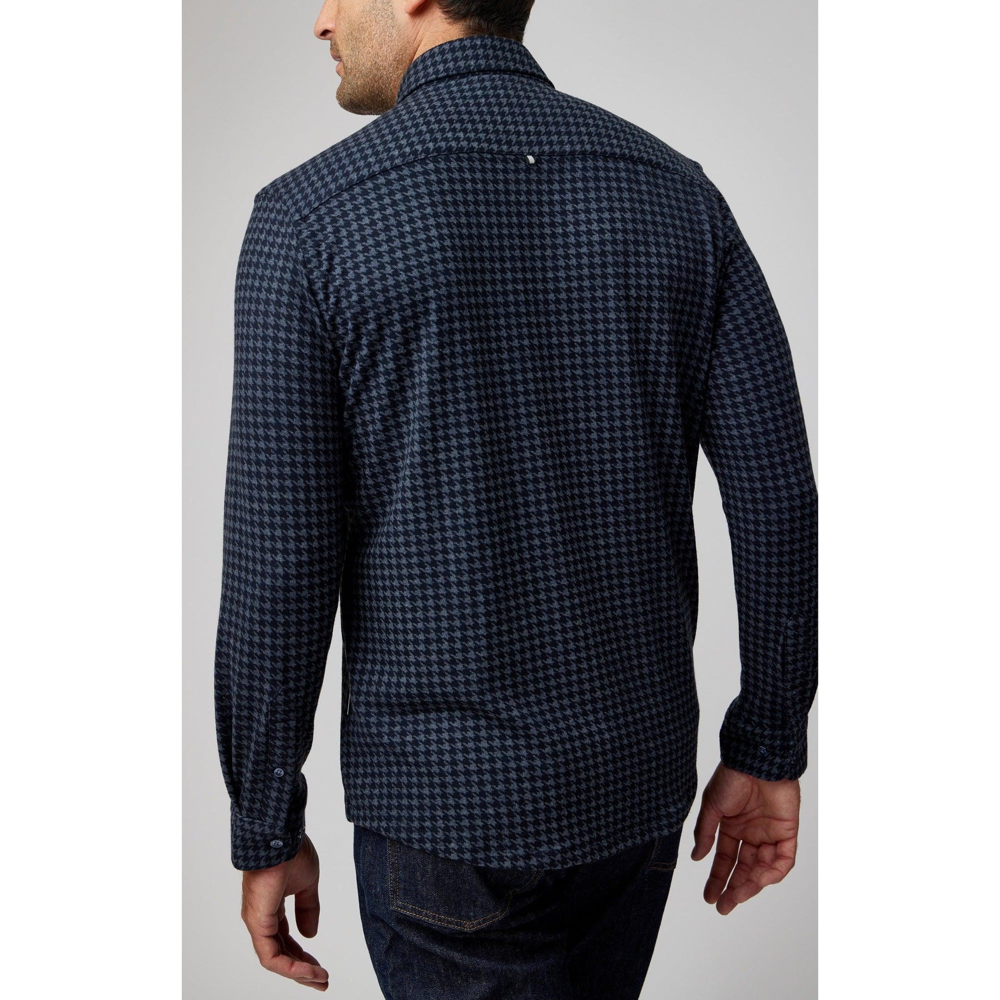 NAVY HOUNDSTOOTH FLEECE SHIRT-Shirt-STONE ROSE-SMALL-NAVY-Coriander