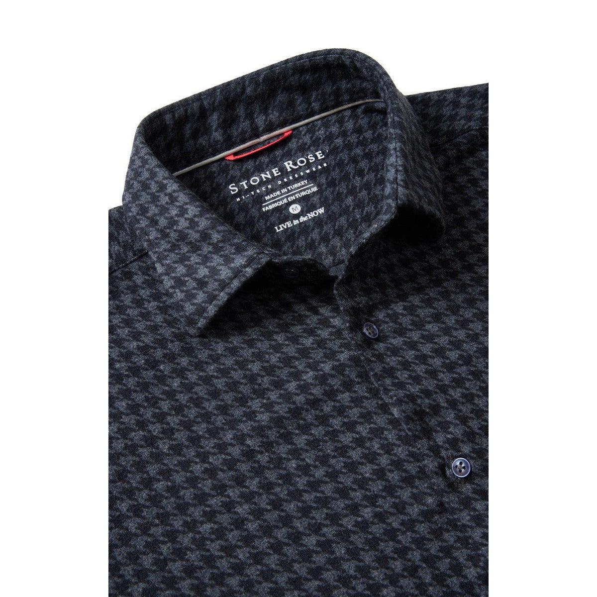 NAVY HOUNDSTOOTH FLEECE SHIRT-Shirt-STONE ROSE-Coriander