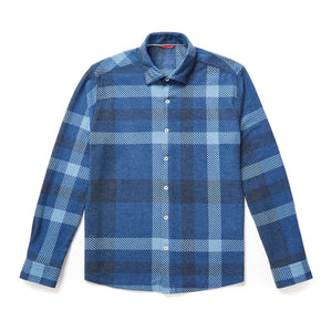 NAVY JUMBO PLAID JERSEY SHIRT-Shirts & Tops-STONE ROSE-Coriander