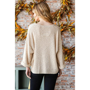 NECK SLIT SWEATER TOP-Tops-VEVERET-Coriander