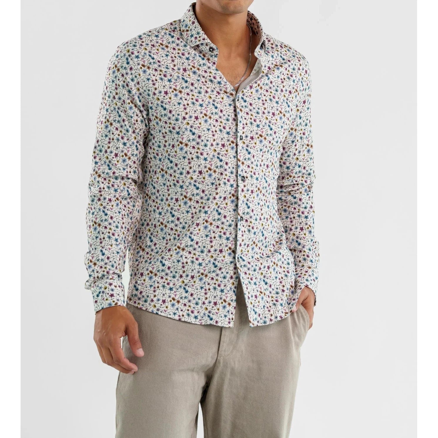 NOVA LONG SLEEVE SHIRT | BEIGE FLORAL-Shirt-STONE ROSE-Coriander