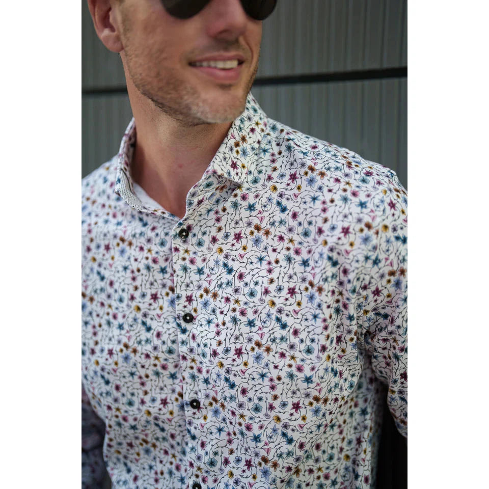 NOVA LONG SLEEVE SHIRT | BEIGE FLORAL-Shirt-STONE ROSE-Coriander