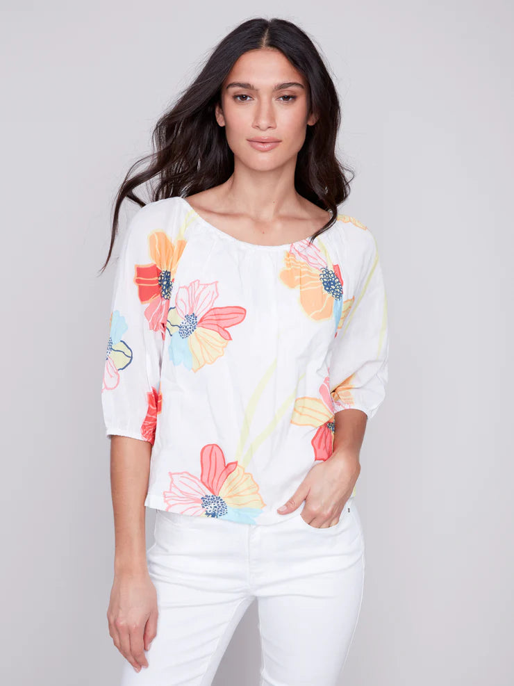 OFF THE SHOULDER ELASTIC NECK BLOUSE-Tops-CHARLIE B-Coriander