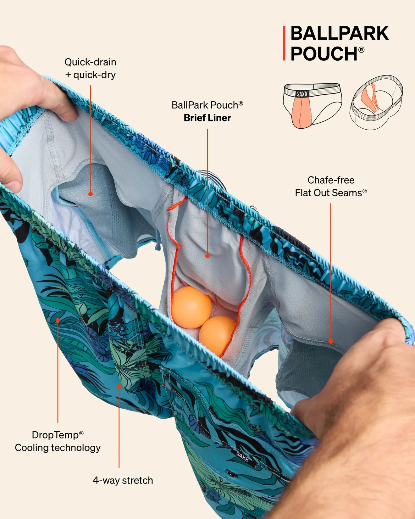 OH BUOY 2N1 VOLLEY BRIEF LINER | HIBISCUS JUNGLE-BLUE-Pant-SAXX-Coriander