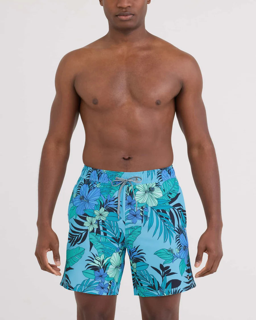 OH BUOY 2N1 VOLLEY BRIEF LINER | HIBISCUS JUNGLE-BLUE-Pant-SAXX-SMALL-HIBISCUS JUNGLE-BLUE-Coriander