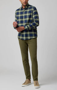 OLIVE GREEN PLAID LONG SLEEVE-Shirts & Tops-STONE ROSE-Coriander