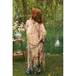 OPERA DUSTER KIMONO | FABLE WITH DEER, MOON & BLOSSOM-Scarves & Wraps-MARKET OF STARS-Coriander