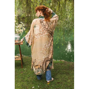 OPERA DUSTER KIMONO | FABLE WITH DEER, MOON & BLOSSOM-Scarves & Wraps-MARKET OF STARS-Coriander