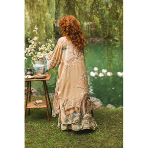 OPERA DUSTER KIMONO | FABLE WITH DEER, MOON & BLOSSOM-Scarves & Wraps-MARKET OF STARS-Coriander