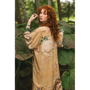 OPERA DUSTER KIMONO | FABLE WITH DEER, MOON & BLOSSOM-Scarves & Wraps-MARKET OF STARS-Coriander