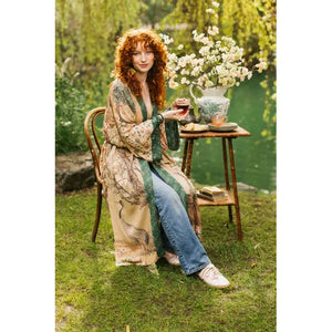 OPERA DUSTER KIMONO | FABLE WITH DEER, MOON & BLOSSOM-Scarves & Wraps-MARKET OF STARS-Coriander