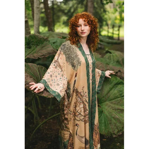 OPERA DUSTER KIMONO | FABLE WITH DEER, MOON & BLOSSOM-Scarves & Wraps-MARKET OF STARS-Coriander