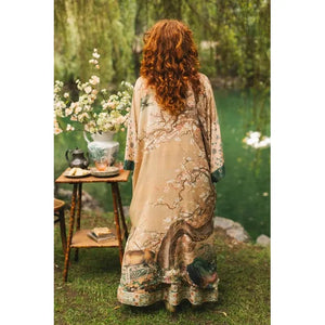 OPERA DUSTER KIMONO | FABLE WITH DEER, MOON & BLOSSOM-Scarves & Wraps-MARKET OF STARS-Coriander
