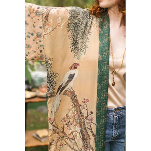 OPERA DUSTER KIMONO | FABLE WITH DEER, MOON & BLOSSOM-Scarves & Wraps-MARKET OF STARS-Coriander