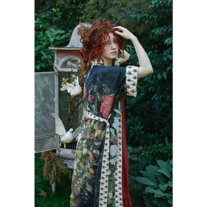 OPERA DUSTER KIMONO | I DREAM IN FLOWERS W/BEES-Scarves & Wraps-MARKET OF STARS-Coriander