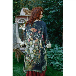 OPERA DUSTER KIMONO | I DREAM IN FLOWERS W/BEES-Scarves & Wraps-MARKET OF STARS-Coriander