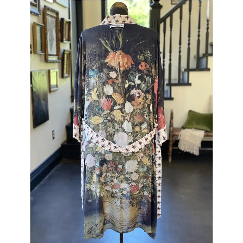 OPERA DUSTER KIMONO | I DREAM IN FLOWERS W/BEES-Scarves & Wraps-MARKET OF STARS-Coriander