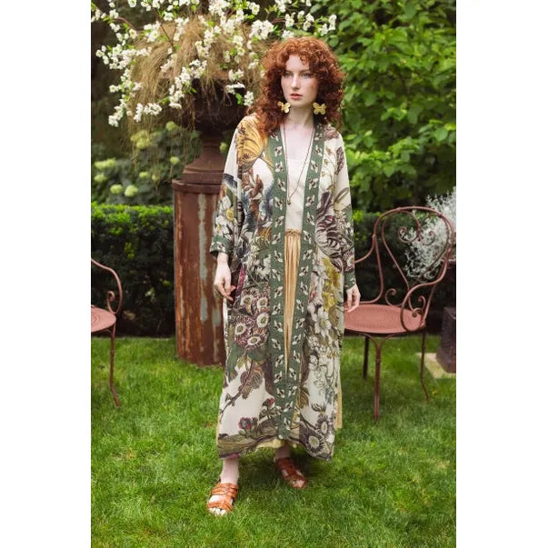 OPERA DUSTER KIMONO | LOVE GROWS WILD WITH BEES-Scarves & Wraps-MARKET OF STARS-Coriander