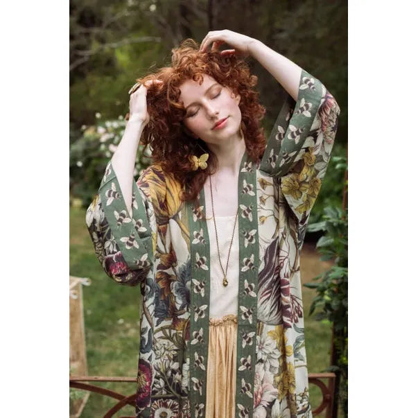 OPERA DUSTER KIMONO | LOVE GROWS WILD WITH BEES-Scarves & Wraps-MARKET OF STARS-Coriander