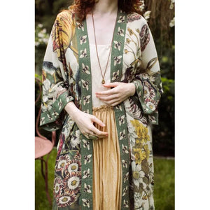 OPERA DUSTER KIMONO | LOVE GROWS WILD WITH BEES-Scarves & Wraps-MARKET OF STARS-Coriander