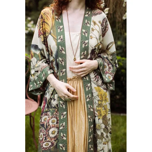 OPERA DUSTER KIMONO | LOVE GROWS WILD WITH BEES-Scarves & Wraps-MARKET OF STARS-Coriander