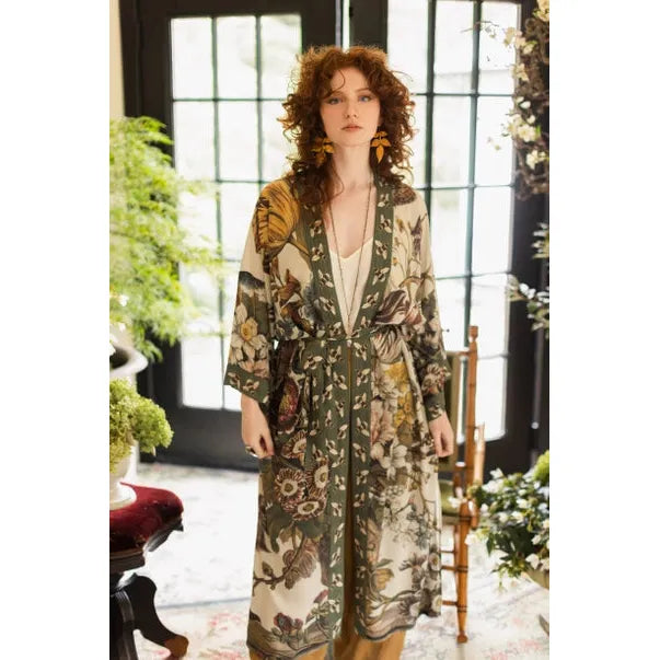 OPERA DUSTER KIMONO | LOVE GROWS WILD WITH BEES-Scarves & Wraps-MARKET OF STARS-Coriander