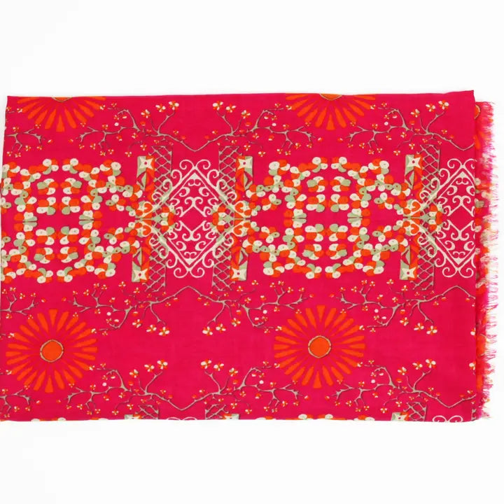 ORGANIC COTTON SCARF | RYOKO FUCHSIA-Scarves & Wraps-LES BELLES VAGABONDES-Coriander