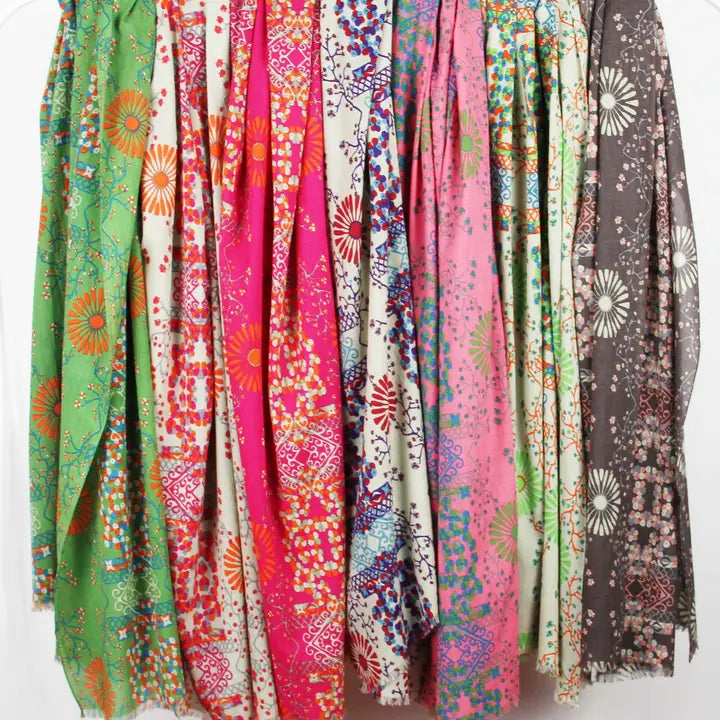 ORGANIC COTTON SCARF | RYOKO FUCHSIA-Scarves & Wraps-LES BELLES VAGABONDES-Coriander