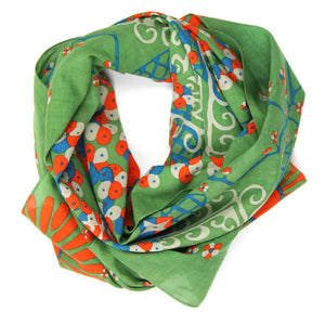 ORGANIC COTTON SQUARE SCARF | MARIKO KHAKI-Scarves & Wraps-LES BELLES VAGABONDES-Coriander