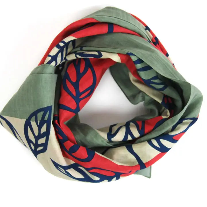 ORGANIC COTTON SQUARE SCARF | PALENQUE CORAL-Scarves & Wraps-LES BELLES VAGABONDES-Coriander