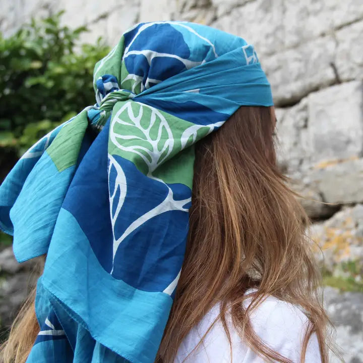 ORGANIC COTTON SQUARE SCARF | PALENQUE GREEN-Scarves & Wraps-LES BELLES VAGABONDES-Coriander