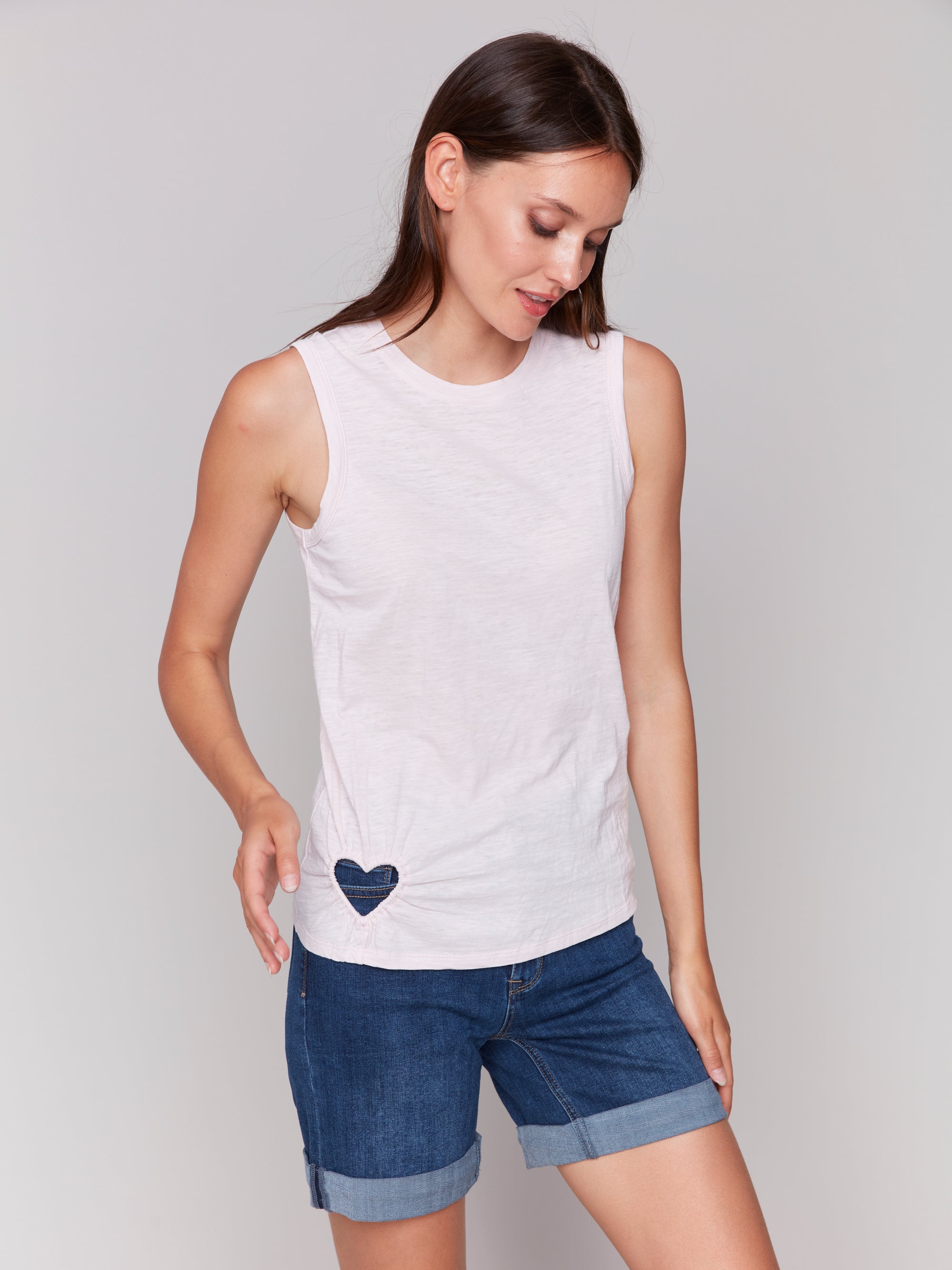 ORGANIC COTTON TANK W/ HEART CUT OUT-Tops-CHARLIE B-Coriander