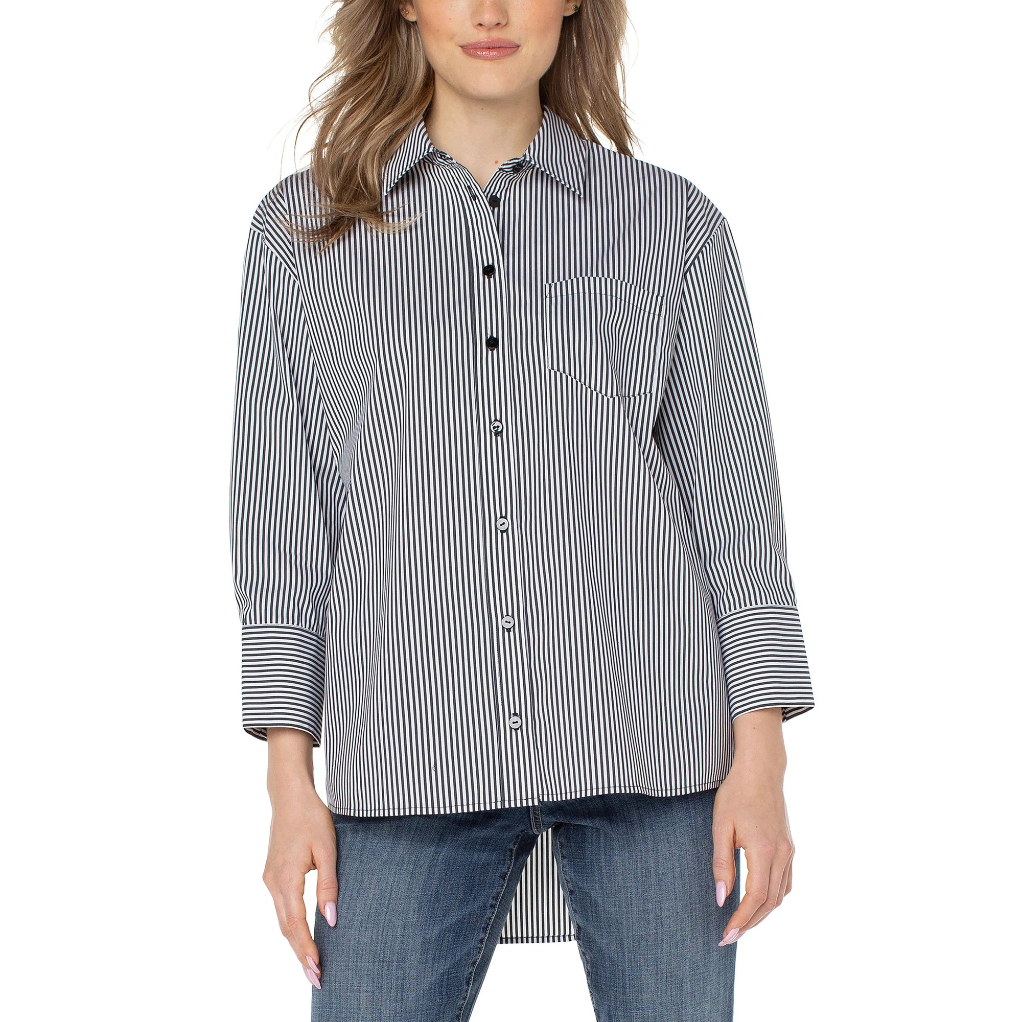 OVERSIZED CLASSIC BUTTON DOWN-Shirts & Tops-LIVERPOOL-XSMALL-BLACK & WHT STRIPE-Coriander