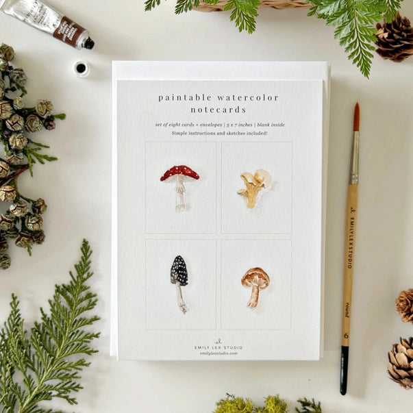 PAINTABLE WATERCOLOUR NOTECARDS | MUSHROOMS