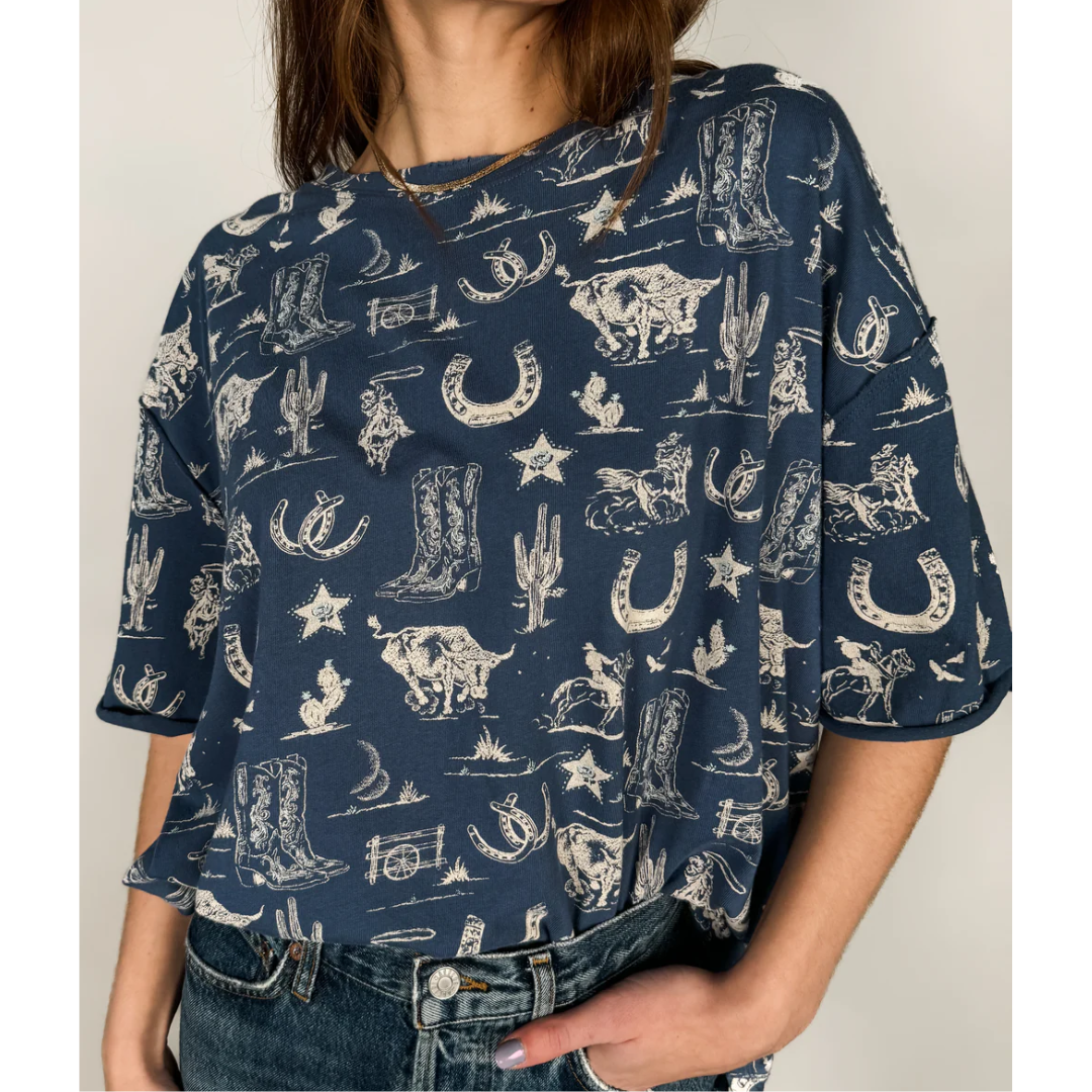 PAINTED WESTERN TEE-Tops-FREE PEOPLE-XSMALL-NAVY COMBO-Coriander