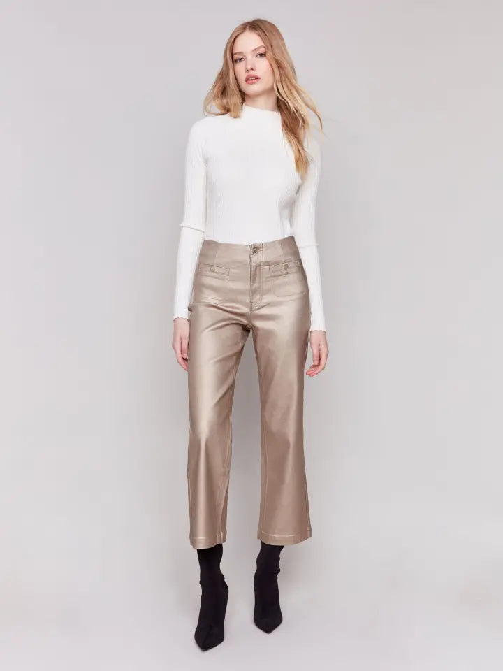 PANT | SHINY WAX FLARE LEG-Bottoms-CHARLIE B-Coriander