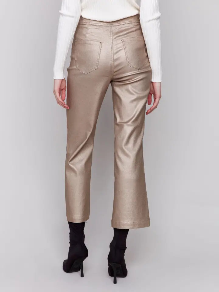 PANT | SHINY WAX FLARE LEG-Bottoms-CHARLIE B-Coriander