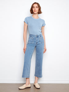 PANTS | STRETCH DENIM CROPPED FLARE LEG-Denim-CHARLIE B-2-Blue-Coriander