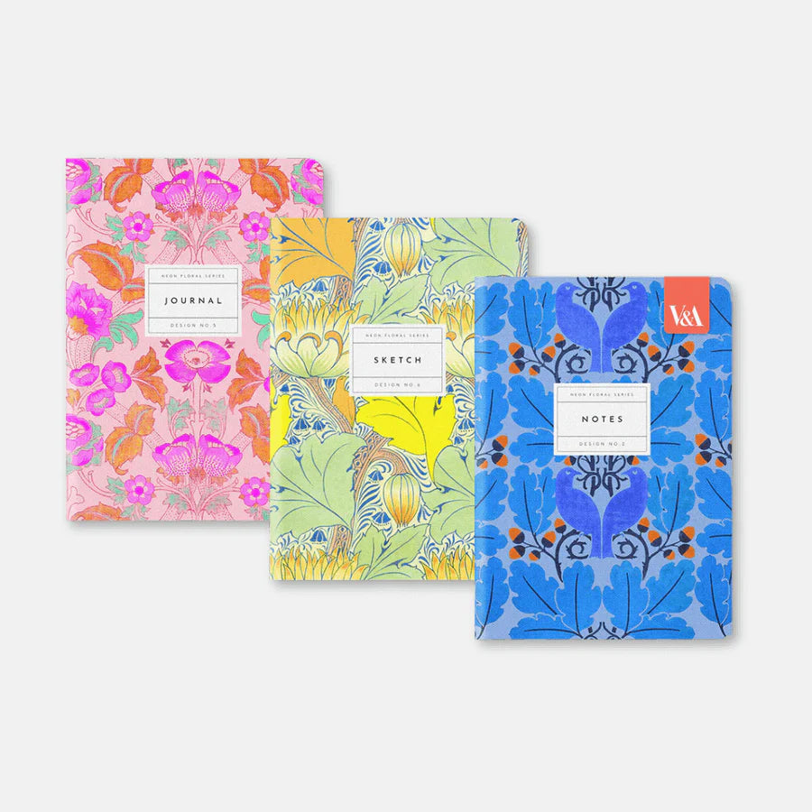 PAPERBACK NOTEBOOK SET OF 3 | NEON FLORAL-Books & Stationery-OHH DEER-Coriander