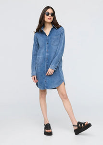 PERFORMANCE DENIM LITE SHIRT DRESS-Dress-DUER-Coriander