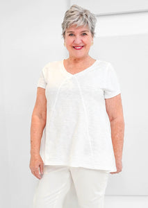 PIECED V-NECK TUNIC-Tops-ESCAPE-SMALL-WHITE-Coriander