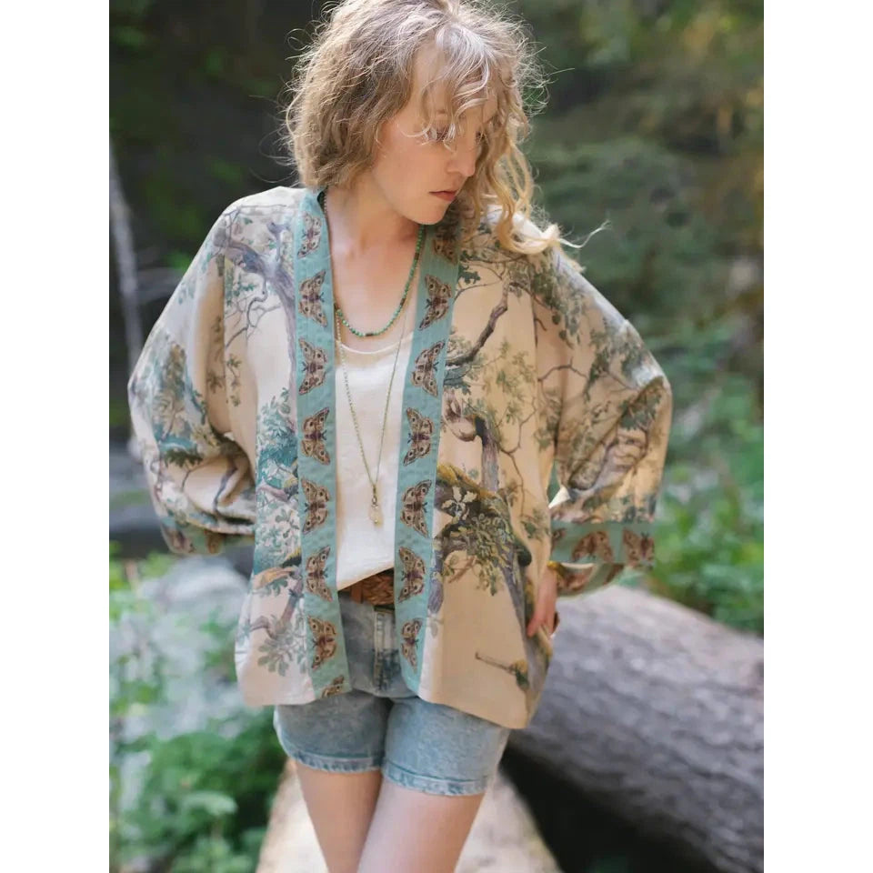 PIXIE DUSTER KIMONO | EARTH & SKY W/TREES-Scarves & Wraps-MARKET OF STARS-Coriander