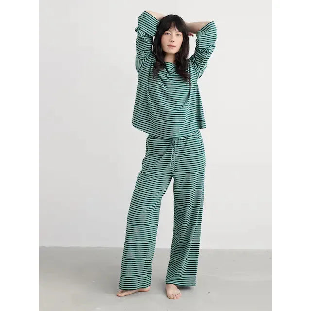 PJ SET | DREAM FLARED SLEEVE: OBLIQUES DARK WRECKAGE SARDINE-Loungewear-SEASALT-Coriander