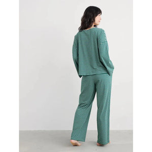 PJ SET | DREAM FLARED SLEEVE: OBLIQUES DARK WRECKAGE SARDINE-Loungewear-SEASALT-Coriander