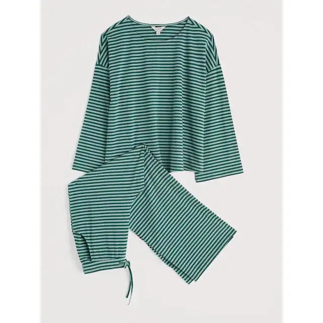 PJ SET | DREAM FLARED SLEEVE: OBLIQUES DARK WRECKAGE SARDINE-Loungewear-SEASALT-Coriander