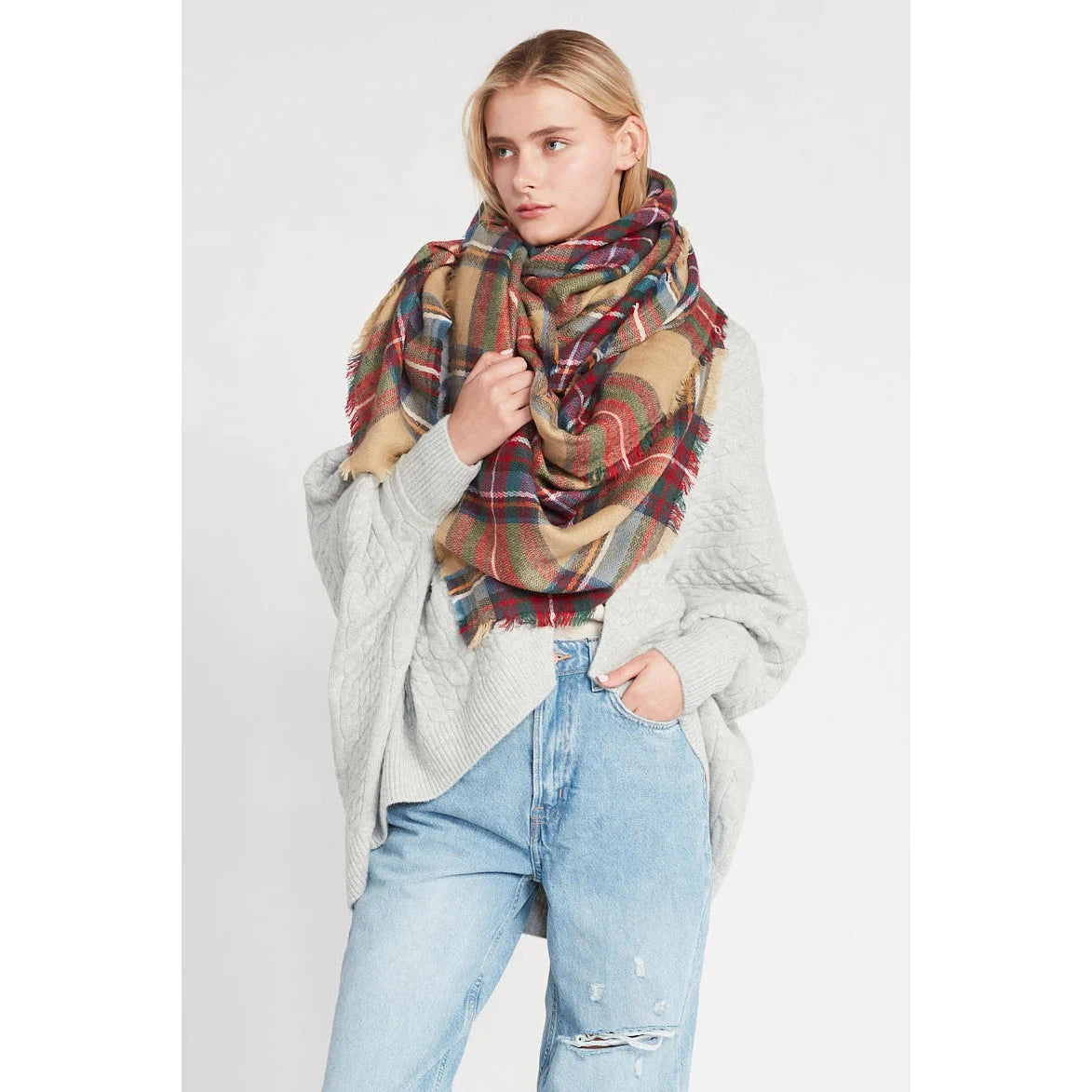 PLAID BLANKET SCARF-Scarves & Wraps-LOOK BY M-Coriander