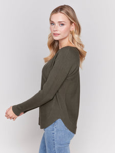 PLUSHY KNIT CREW NECK SWEATER-Jackets & Sweaters-CHARLIE B-Coriander