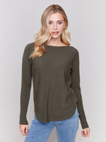 PLUSHY KNIT CREW NECK SWEATER-Jackets & Sweaters-CHARLIE B-XSMALL-SPRUCE-Coriander